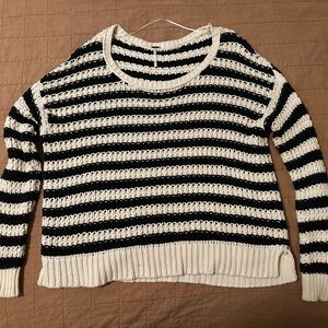Free People Black and Cream Striped Sweater